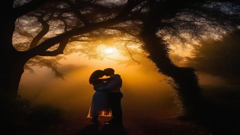lovers restful scene in trees