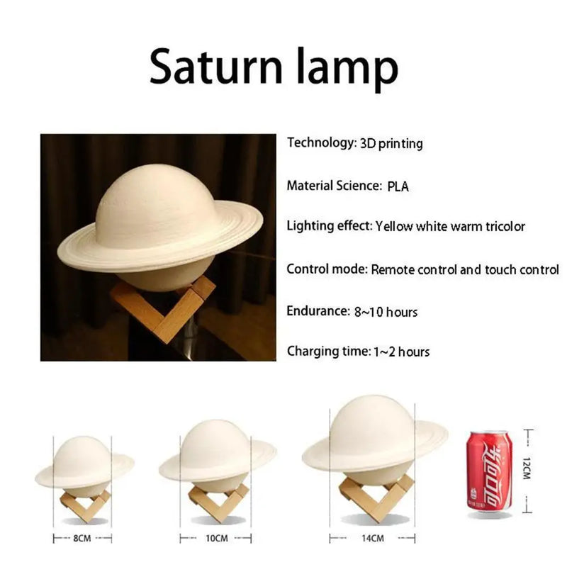 3D Print Saturn Night Lamp 16 Colors Remote Touch Control Bedside Lamp Bedroom Moon Light