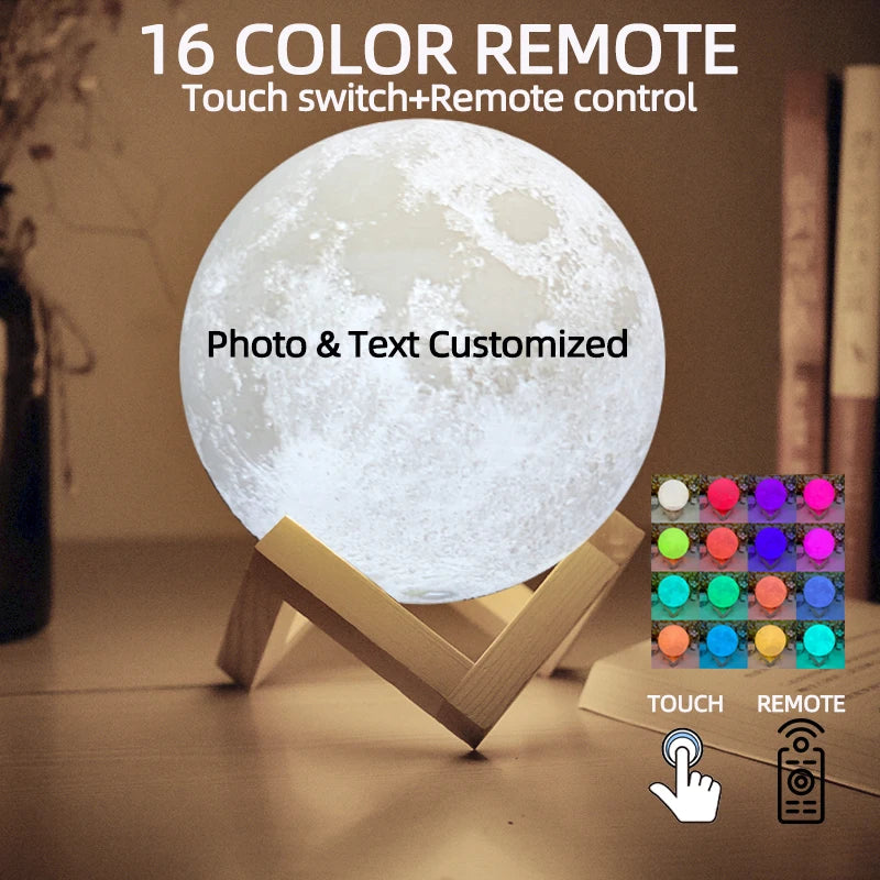 3D Printing Moon Lamp – Custom Personalized Photo & Text Night Light, USB Rechargeable Lunar Gift