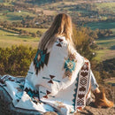 Tribal Aztec Cotton Picnic Blanket With Tassels – Boho Outdoor Rug & Sofa Throw