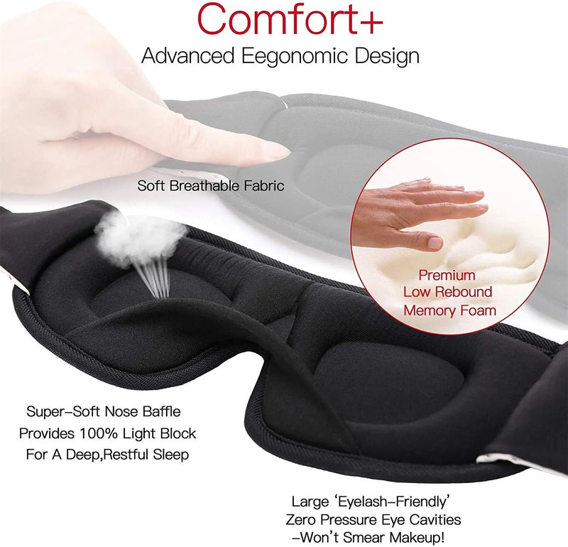 3D Sleep Mask Lights Blockout | Soft Memory Foam Eye Shade for Total Darkness & Comfort