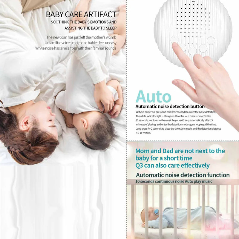 Portable White Noise Sound Machine for Baby Sleep, 10 Soothing Sounds, Rechargeable, USB-Powered