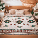 Tribal Aztec Cotton Picnic Blanket With Tassels – Boho Outdoor Rug & Sofa Throw