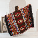 Tribal Aztec Cotton Picnic Blanket With Tassels – Boho Outdoor Rug & Sofa Throw