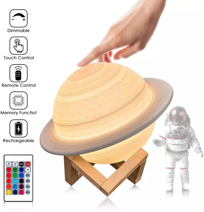 3D Print Saturn Night Lamp 16 Colors Remote Touch Control Bedside Lamp Bedroom Moon Light