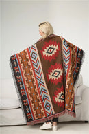 Tribal Aztec Cotton Picnic Blanket With Tassels – Boho Outdoor Rug & Sofa Throw