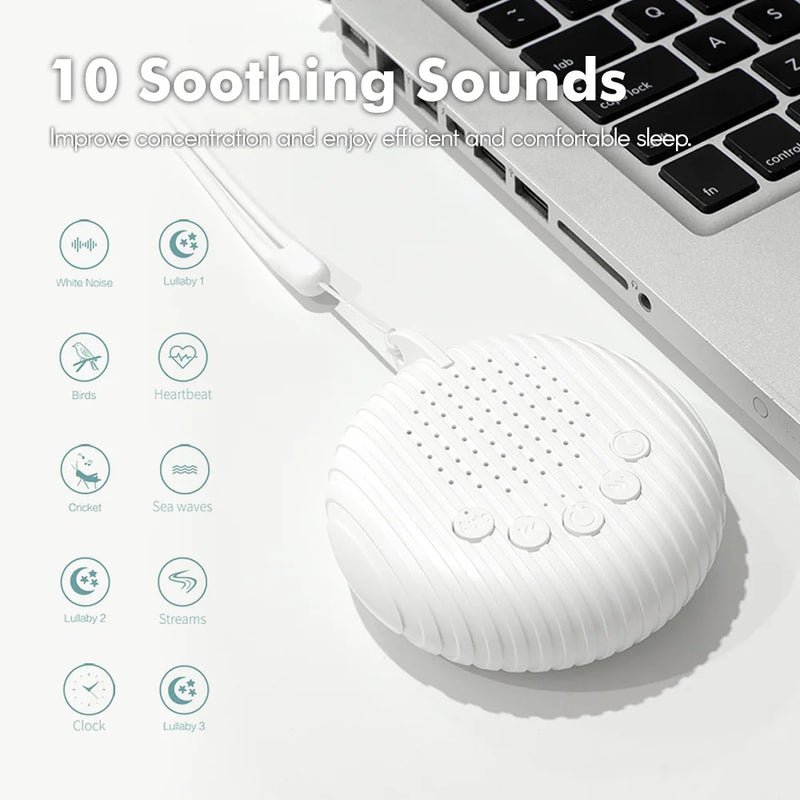 Portable White Noise Sound Machine for Baby Sleep, 10 Soothing Sounds, Rechargeable, USB-Powered