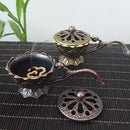 Metal Lotus Incense Burner Bowl with Handle – Antique Style Alloy Holder for Meditation & Decor