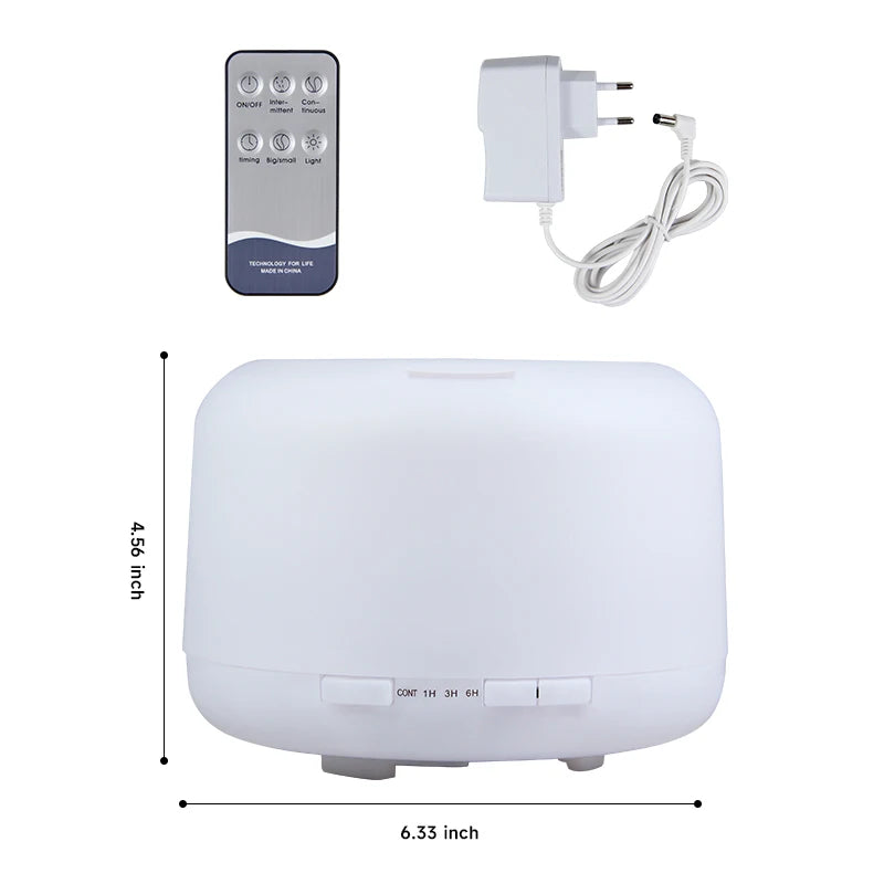500ml essential oil diffuser with ultrasonic humidifier, timer function and colourful LED lighting