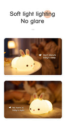 Rabbit night light – touch sensor RGB LED bunny lamp, USB rechargeable silicone nightlight