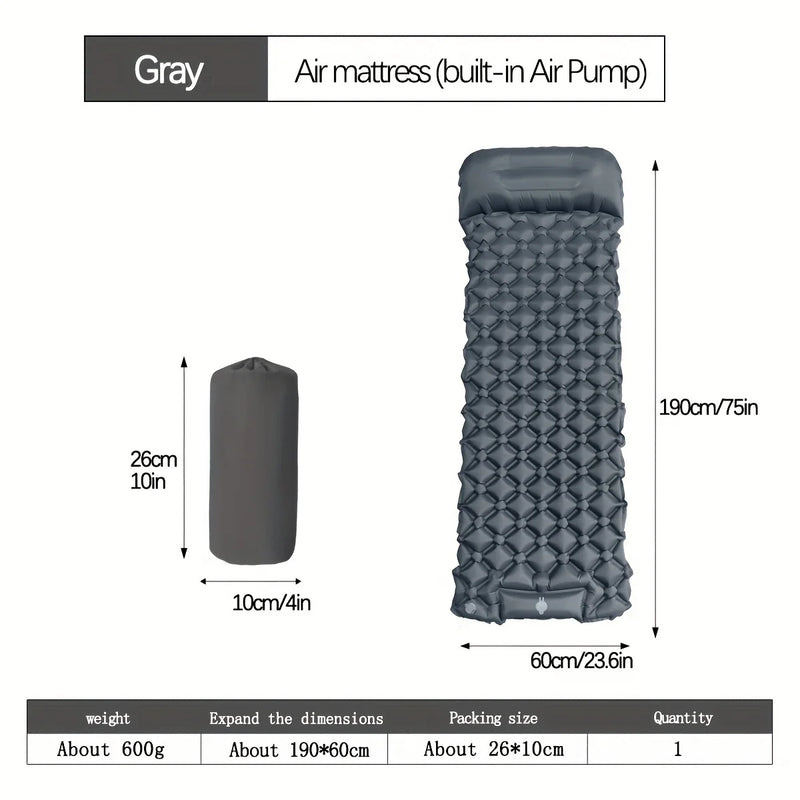 Outdoor Camping Inflatable Sleeping Pad With Built-in Pump And Pillow