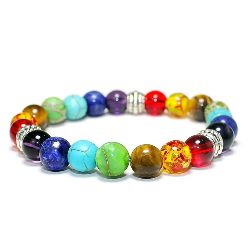 Classic 7 Chakra Energy Bracelet – Natural Volcanic Stone Yoga Meditation Jewelry