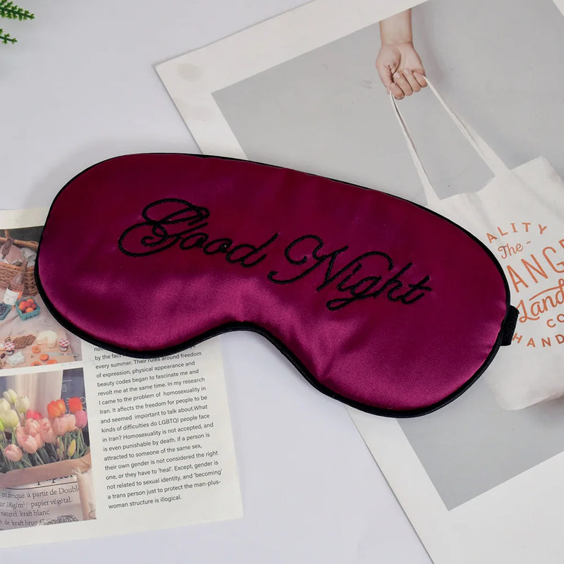Embroidered Silk Sleep Mask – Adjustable Blackout Eye Cover for Travel and Sleep