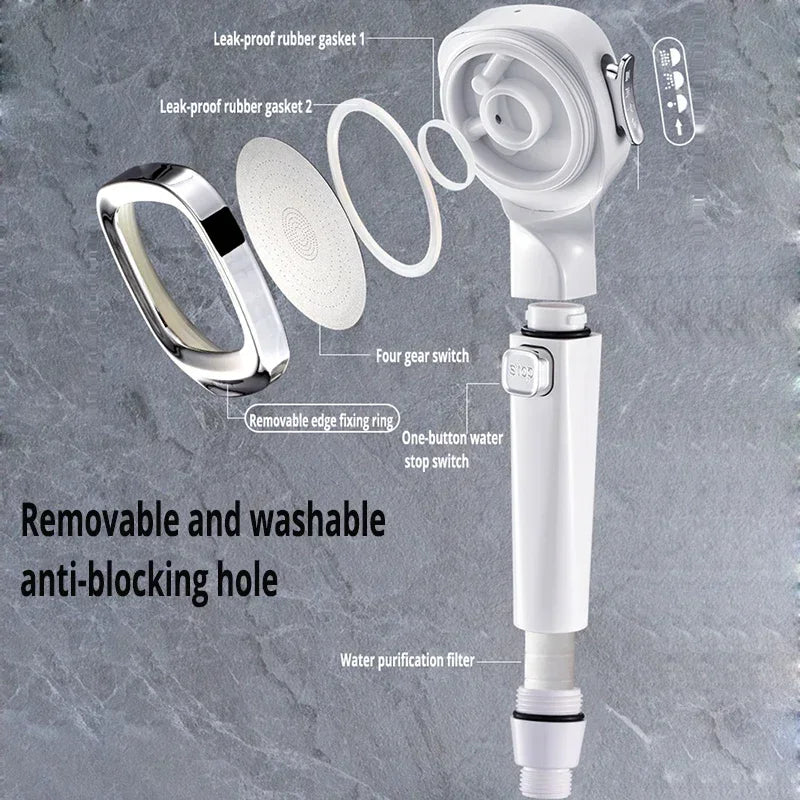 High-Pressure Shower Head – 3 Modes, Water-Saving, One-Key Stop