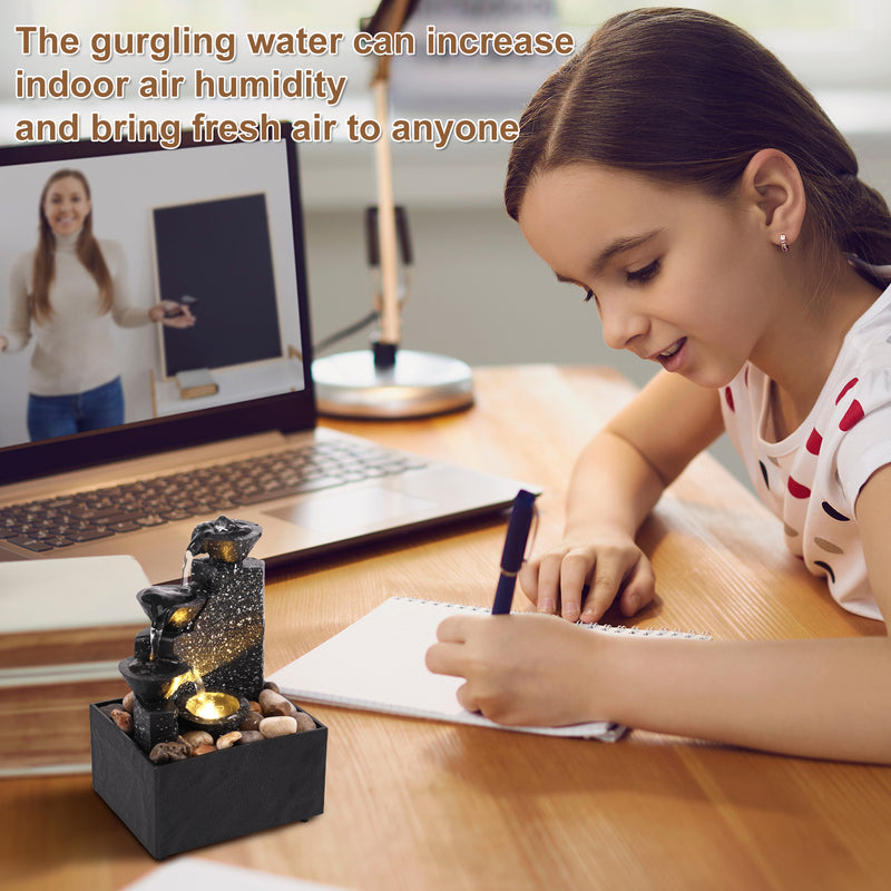 Tabletop Waterfall Fountain with Soft Lights – Relaxation Decor for Meditation & Home Rest