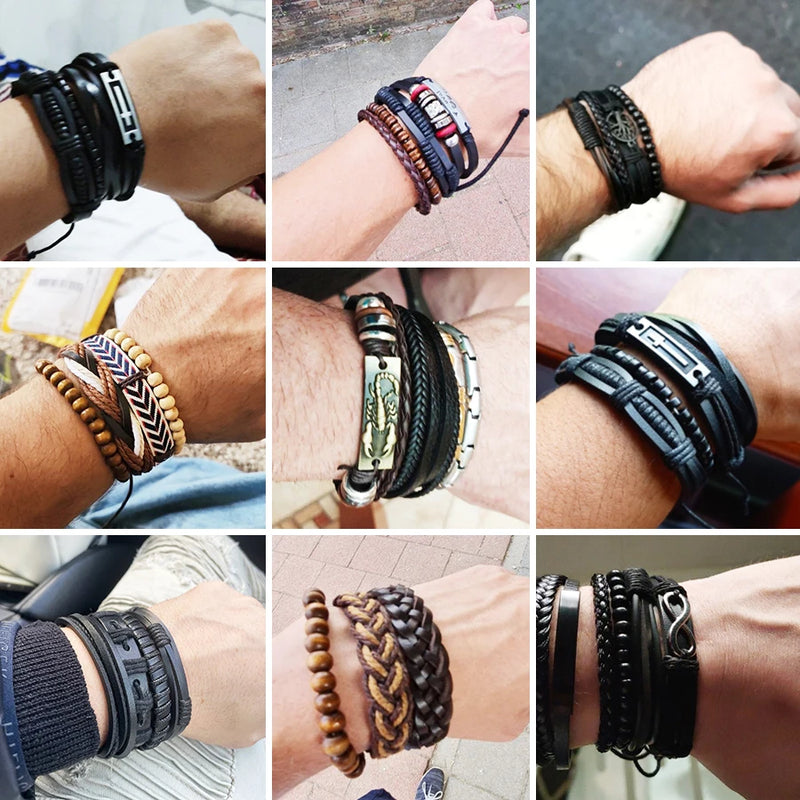 Braided Leather Wrap Bracelet for Men – Vintage Beaded Tribal Wristband with Charms