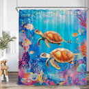 Undersea Cartoon Shower Curtain With Sea Turtle & Coral