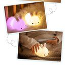 Rabbit night light – touch sensor RGB LED bunny lamp, USB rechargeable silicone nightlight