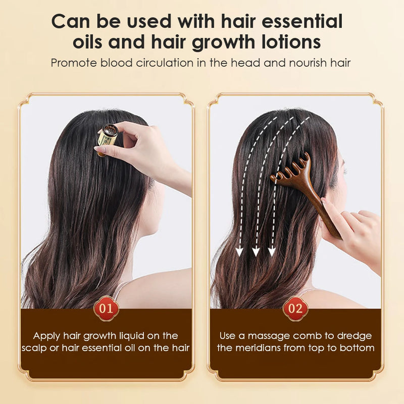 Six-Claw Wooden Head Massage Comb – Natural Sandalwood Gua Sha Tool for Scalp & Body Relaxation