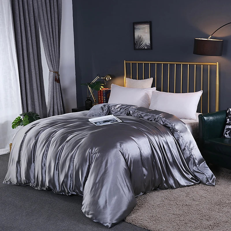 Luxury Satin Duvet Cover – Single & Double Sizes, Solid Color, Ultra-Soft Bedding