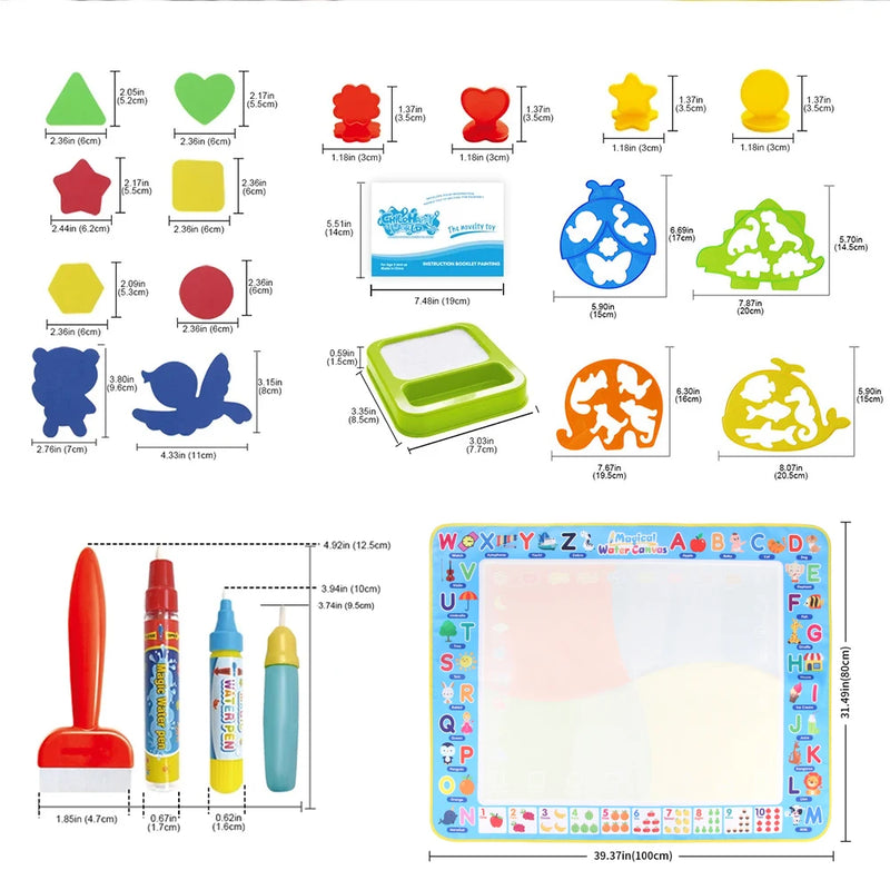 Magic Water Drawing Mat for Kids – 100x80CM Reusable Montessori Doodle Board with Pens & Stencils