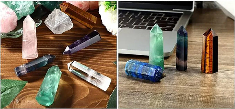 Natural Stone Crystal Point Wand – Rose Quartz, Amethyst, Obsidian & More – Reiki Healing & Home Décor