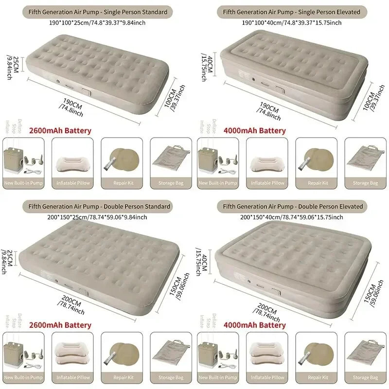 Double Inflatable Air Mattress With Built-in Pump Self-Inflating Camping Bed for Outdoor Indoor Use