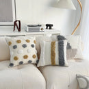 Boho Throw Pillow with Braided Rope and Tassels – Cotton Linen Textured Cushion