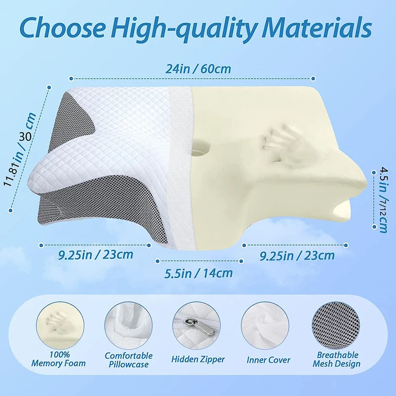 Memory Foam Cervical Pillow - 2-in-1 Ergonomic Contour Orthopedic Pillow for Neck Pain Relief