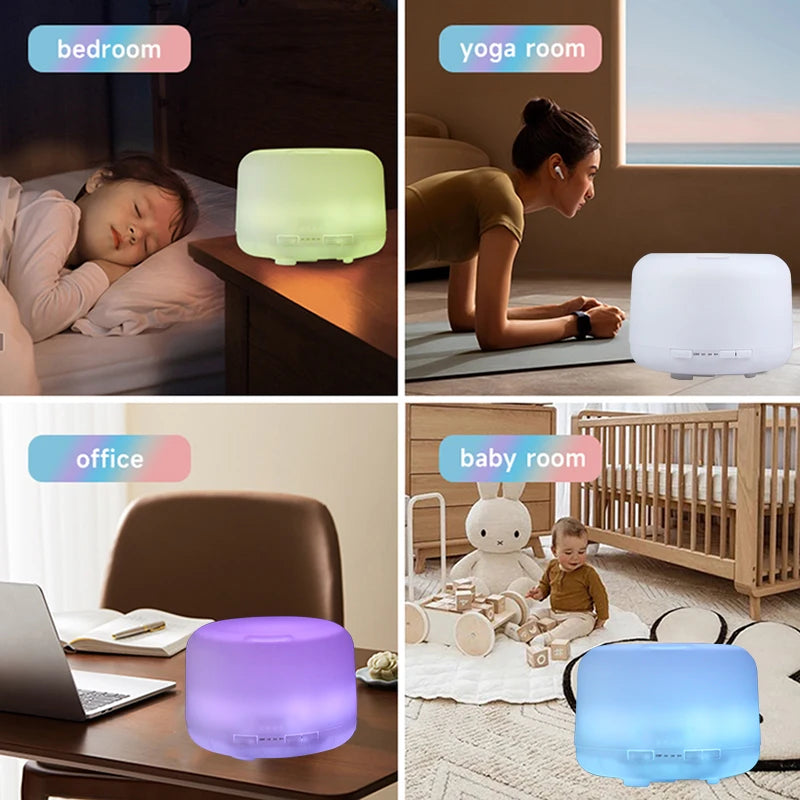 500ml essential oil diffuser with ultrasonic humidifier, timer function and colourful LED lighting