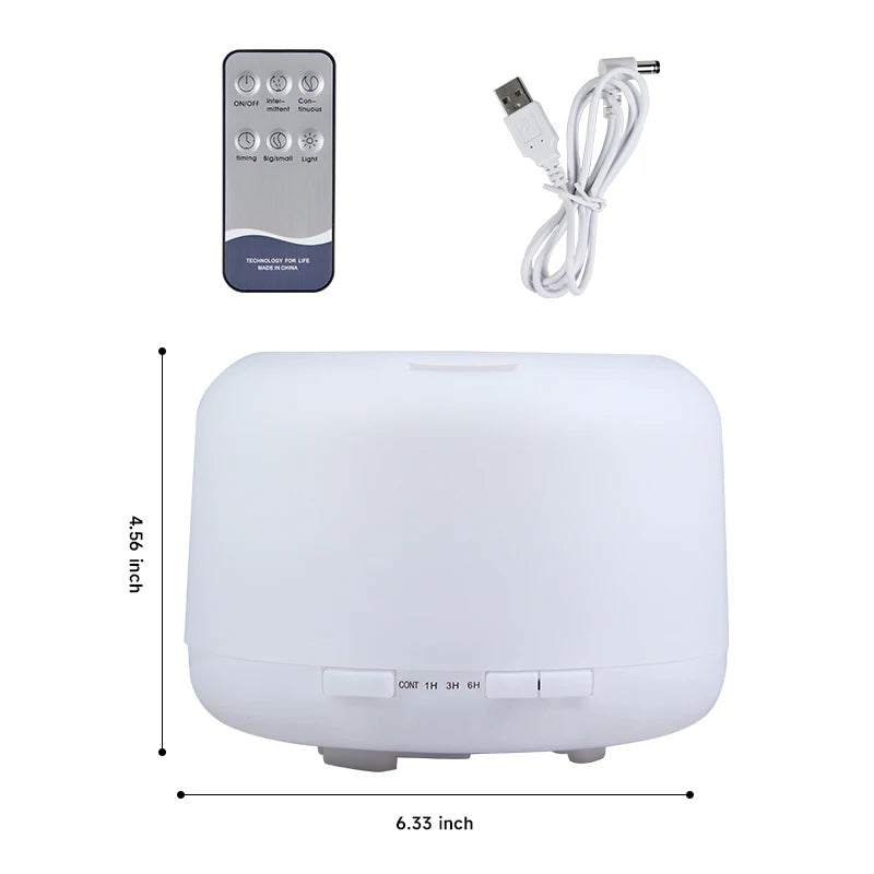500ml essential oil diffuser with ultrasonic humidifier, timer function and colourful LED lighting