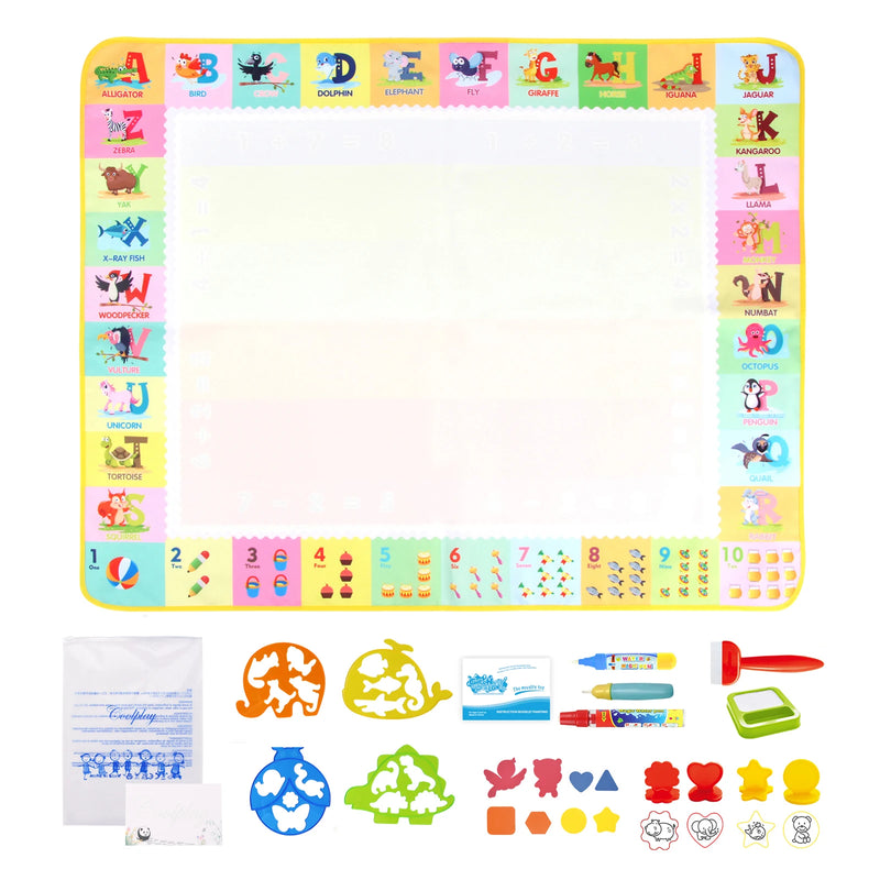 Magic Water Drawing Mat for Kids – 100x80CM Reusable Montessori Doodle Board with Pens & Stencils