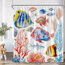Undersea Cartoon Shower Curtain With Sea Turtle & Coral