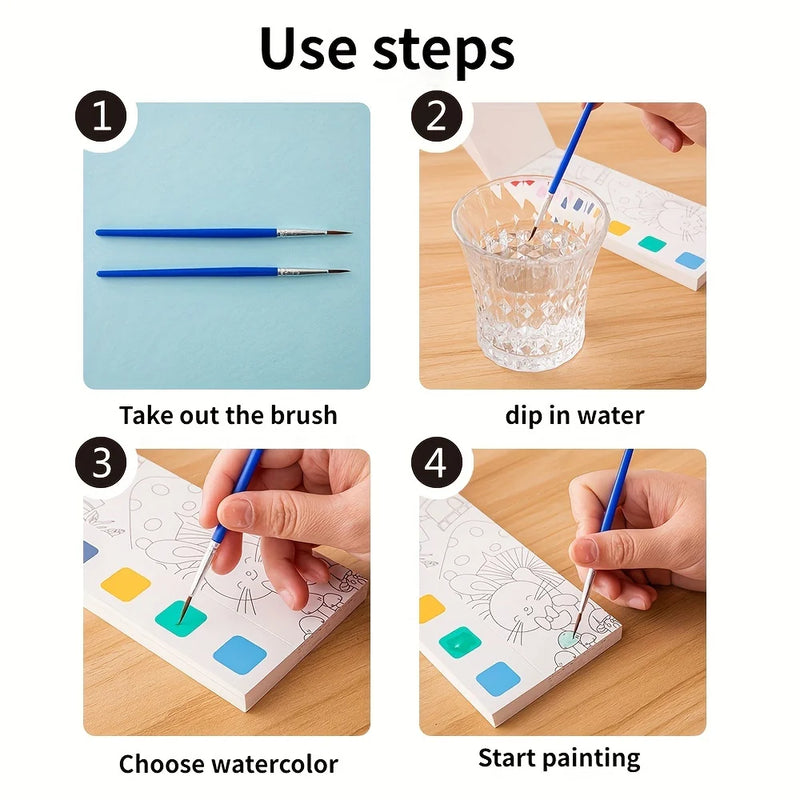 Portable Watercolor Painting Book for kids – 12 Sheets, Brush inc