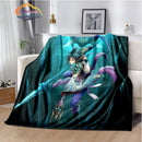 Genshin Impact Flannel Blanket Featuring Tartaglia Zhongli Xiao Kazuha Hutiao Characters