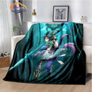 Genshin Impact Flannel Blanket Featuring Tartaglia Zhongli Xiao Kazuha Hutiao Characters