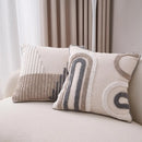 Boho Throw Pillow with Braided Rope and Tassels – Cotton Linen Textured Cushion