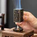 Square vertical alloy incense burner for indoor aromatherapy and Chinese-inspired home décor