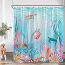 Undersea Cartoon Shower Curtain With Sea Turtle & Coral