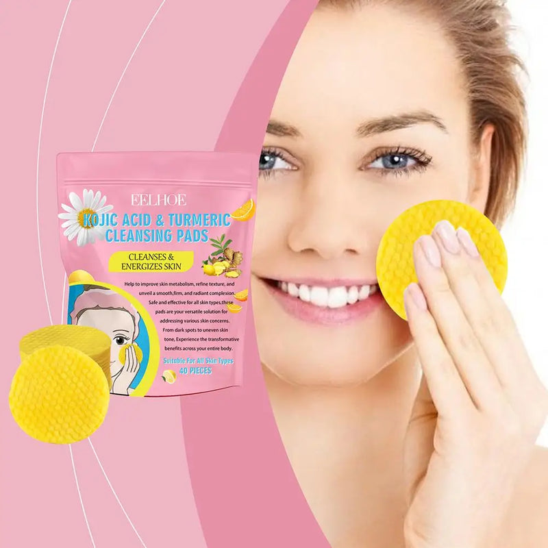 Turmeric Kojic Acid Exfoliating Pads – Facial Sponges for Daily Cleansing & Skin Care