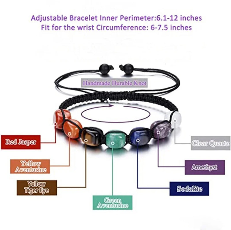Classic 7 Chakra Energy Bracelet – Natural Volcanic Stone Yoga Meditation Jewelry