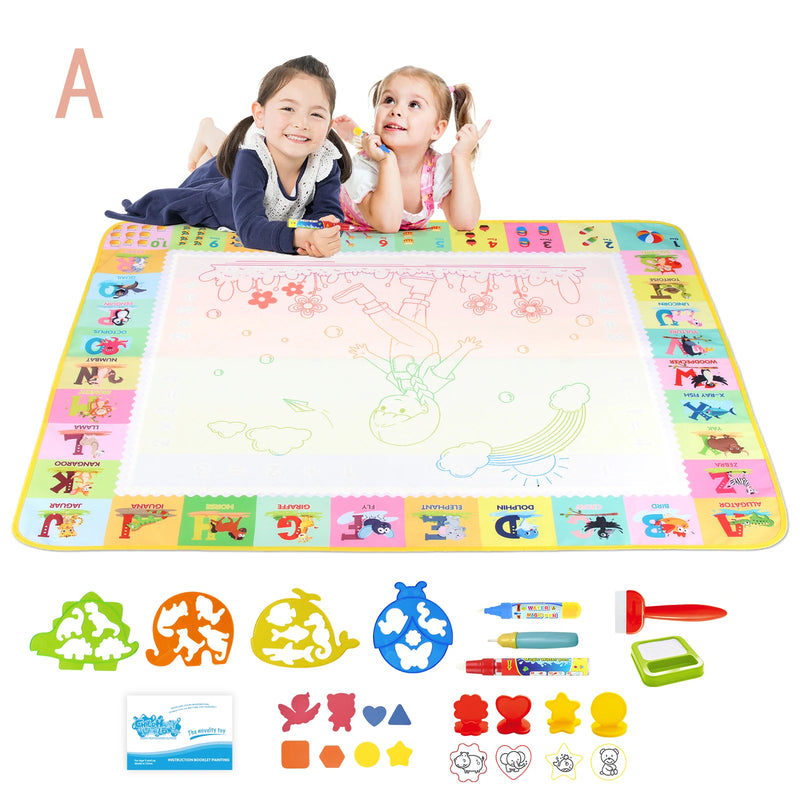 Magic Water Drawing Mat for Kids – 100x80CM Reusable Montessori Doodle Board with Pens & Stencils