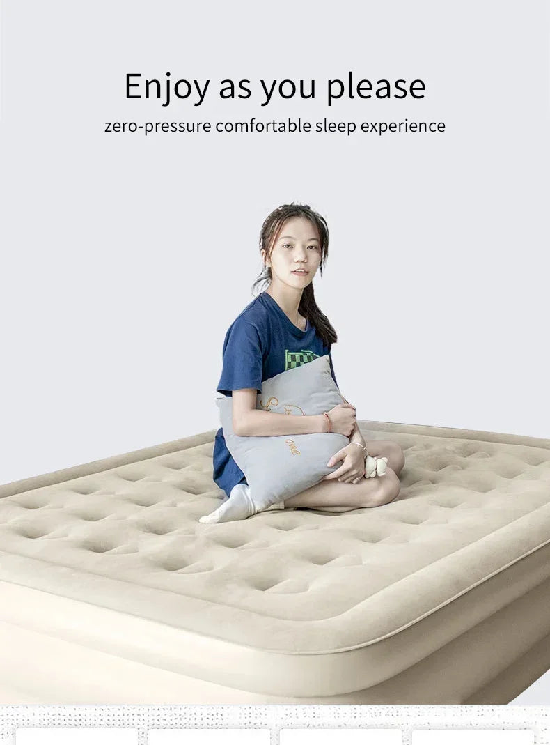 Double Inflatable Air Mattress With Built-in Pump Self-Inflating Camping Bed for Outdoor Indoor Use