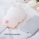 Rabbit night light – touch sensor RGB LED bunny lamp, USB rechargeable silicone nightlight