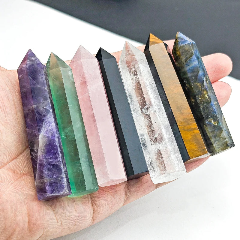 Natural Stone Crystal Point Wand – Rose Quartz, Amethyst, Obsidian & More – Reiki Healing & Home Décor