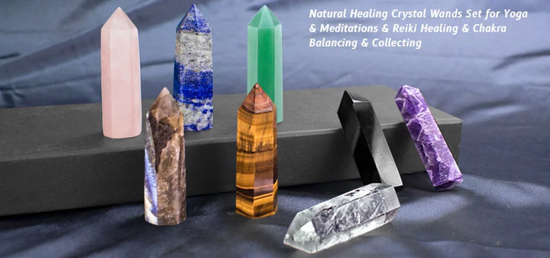 Natural Stone Crystal Point Wand – Rose Quartz, Amethyst, Obsidian & More – Reiki Healing & Home Décor