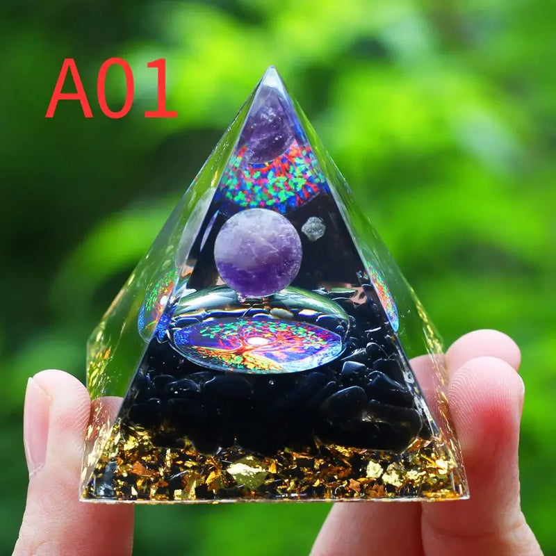 Orgone Pyramid Energy Generator With Amethyst And Peridot For Chakra Healing Meditation Room Decor