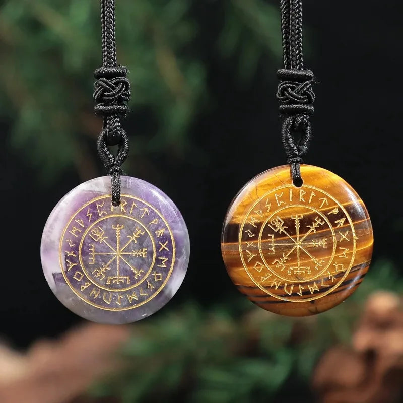 Natural Chakra Rune Pendant – Lapis, Obsidian, Amethyst Reiki Healing Necklace