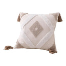 Boho Throw Pillow with Braided Rope and Tassels – Cotton Linen Textured Cushion