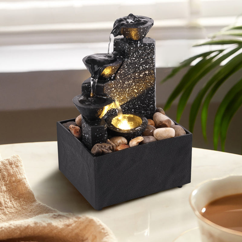 Tabletop Waterfall Fountain with Soft Lights – Relaxation Decor for Meditation & Home Rest
